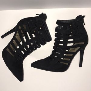 Guess black suede strappy cage heels